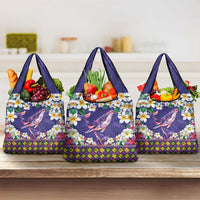Hawaiian Plumeria and Humpback Whales Grocery Bag Polynerian Art Tattoo-Navy Color LT03 3-pack One Size Navy - Polynesian Pride