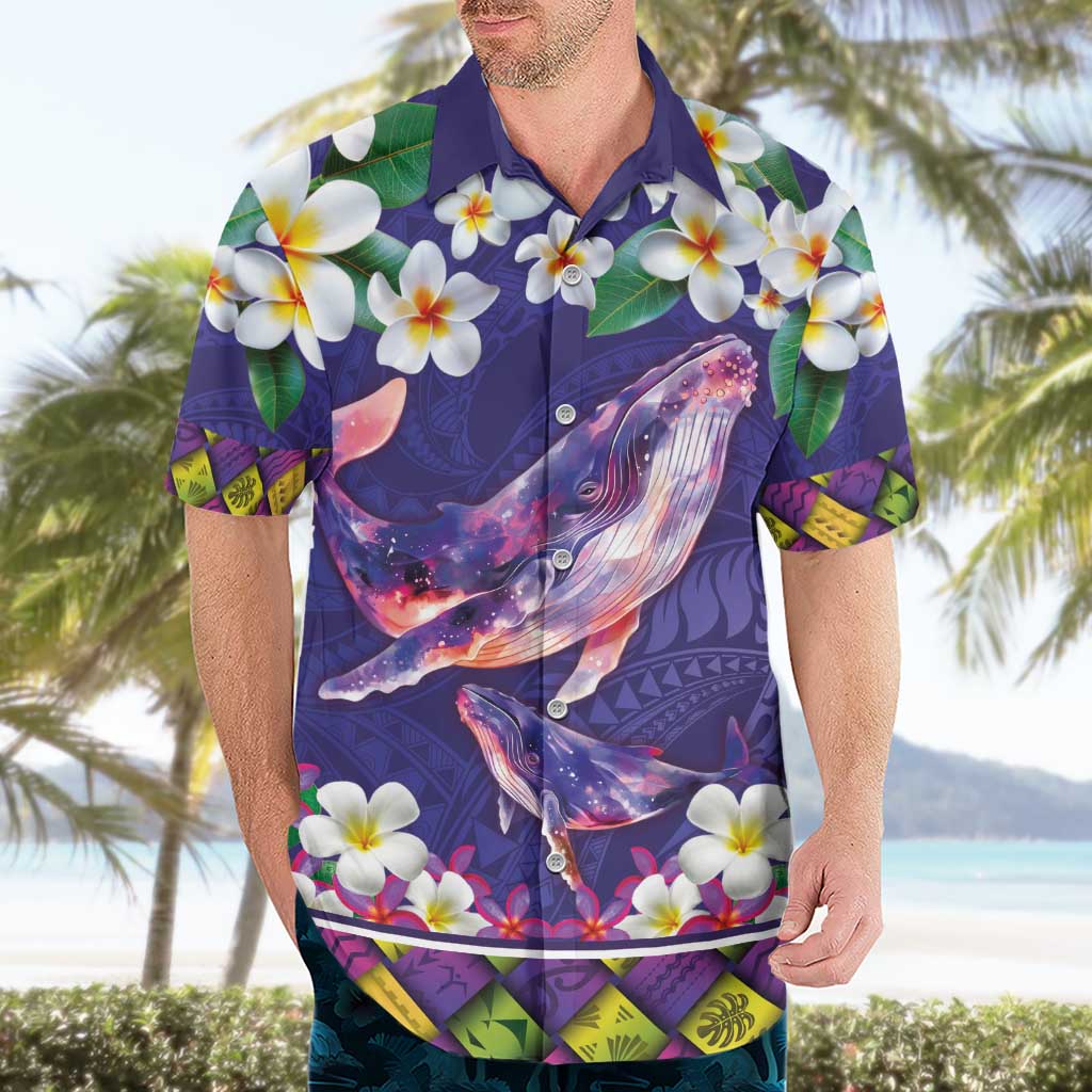 Hawaiian Plumeria and Humpback Whales Hawaiian Shirt Polynerian Art Tattoo-Navy Color