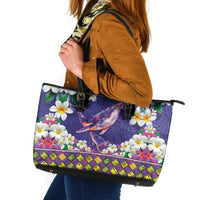 Hawaiian Plumeria and Humpback Whales Leather Tote Bag Polynerian Art Tattoo-Navy Color LT03 Navy - Polynesian Pride