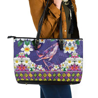 Hawaiian Plumeria and Humpback Whales Leather Tote Bag Polynerian Art Tattoo-Navy Color LT03 - Polynesian Pride