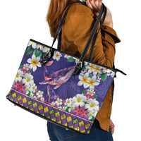 Hawaiian Plumeria and Humpback Whales Leather Tote Bag Polynerian Art Tattoo-Navy Color LT03 - Polynesian Pride