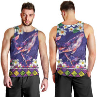 Hawaiian Plumeria and Humpback Whales Men Tank Top Polynerian Art Tattoo-Navy Color