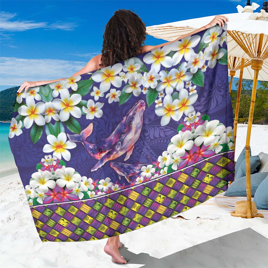 Hawaiian Plumeria and Humpback Whales Sarong Polynerian Art Tattoo-Navy Color