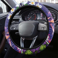 Hawaiian Plumeria and Humpback Whales Steering Wheel Cover Polynerian Art Tattoo-Navy Color