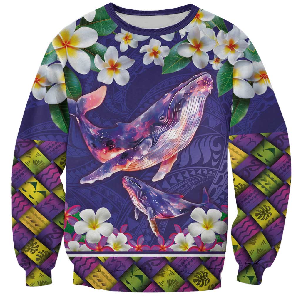 Hawaiian Plumeria and Humpback Whales Sweatshirt Polynerian Art Tattoo-Navy Color LT03 Unisex Navy - Polynesian Pride