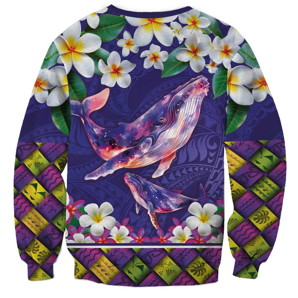 Hawaiian Plumeria and Humpback Whales Sweatshirt Polynerian Art Tattoo-Navy Color LT03 - Polynesian Pride