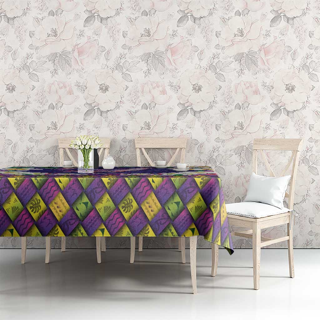 Hawaiian Plumeria and Humpback Whales Tablecloth Polynerian Art Tattoo-Navy Color