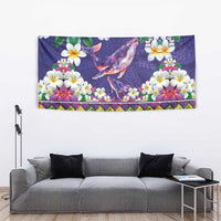 Hawaiian Plumeria and Humpback Whales Tapestry Polynerian Art Tattoo-Navy Color