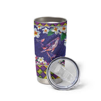 Hawaiian Plumeria and Humpback Whales Tumbler Cup Polynerian Art Tattoo-Navy Color