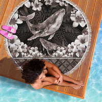 Hawaiian Plumeria and Humpback Whales Beach Blanket Polynerian Art Tattoo-Grayscale Mode