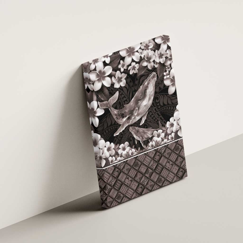 Hawaiian Plumeria and Humpback Whales Canvas Wall Art Polynerian Art Tattoo-Grayscale Mode