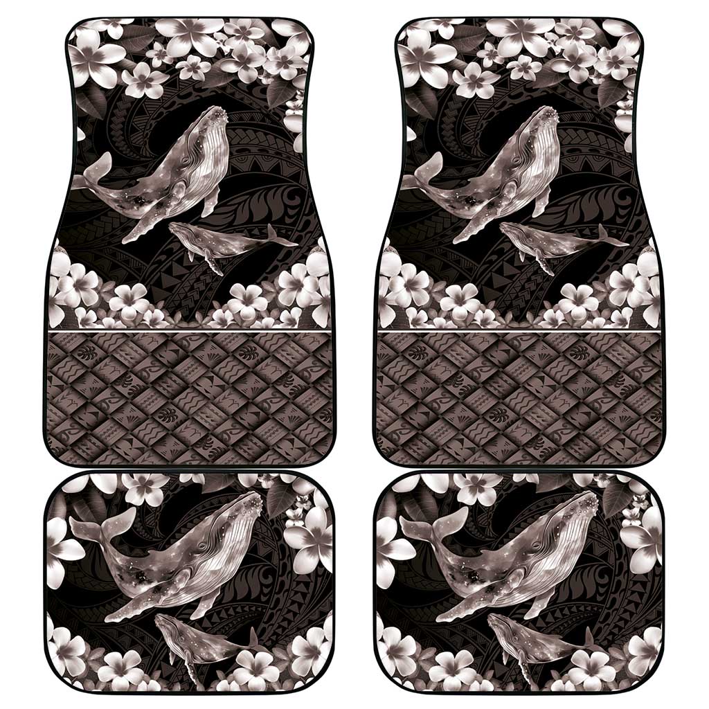 Hawaiian Plumeria and Humpback Whales Car Mats Polynerian Art Tattoo-Grayscale Mode