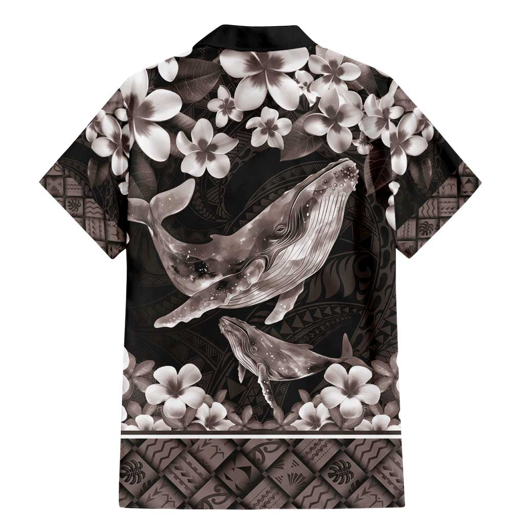 Hawaiian Plumeria and Humpback Whales Family Matching Mermaid Dress and Hawaiian Shirt Polynerian Art Tattoo-Grayscale Mode