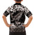 Hawaiian Plumeria and Humpback Whales Family Matching Off The Shoulder Long Sleeve Dress and Hawaiian Shirt Polynerian Art Tattoo-Grayscale Mode