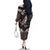 Hawaiian Plumeria and Humpback Whales Family Matching Off The Shoulder Long Sleeve Dress and Hawaiian Shirt Polynerian Art Tattoo-Grayscale Mode