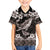 Hawaiian Plumeria and Humpback Whales Family Matching Off The Shoulder Long Sleeve Dress and Hawaiian Shirt Polynerian Art Tattoo-Grayscale Mode