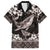 Hawaiian Plumeria and Humpback Whales Family Matching Off Shoulder Short Dress and Hawaiian Shirt Polynerian Art Tattoo-Grayscale Mode