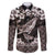 Hawaiian Plumeria and Humpback Whales Family Matching Off Shoulder Short Dress and Hawaiian Shirt Polynerian Art Tattoo-Grayscale Mode