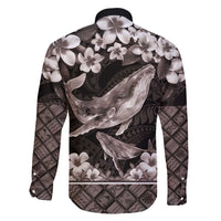 Hawaiian Plumeria and Humpback Whales Family Matching Puletasi and Hawaiian Shirt Polynerian Art Tattoo-Grayscale Mode