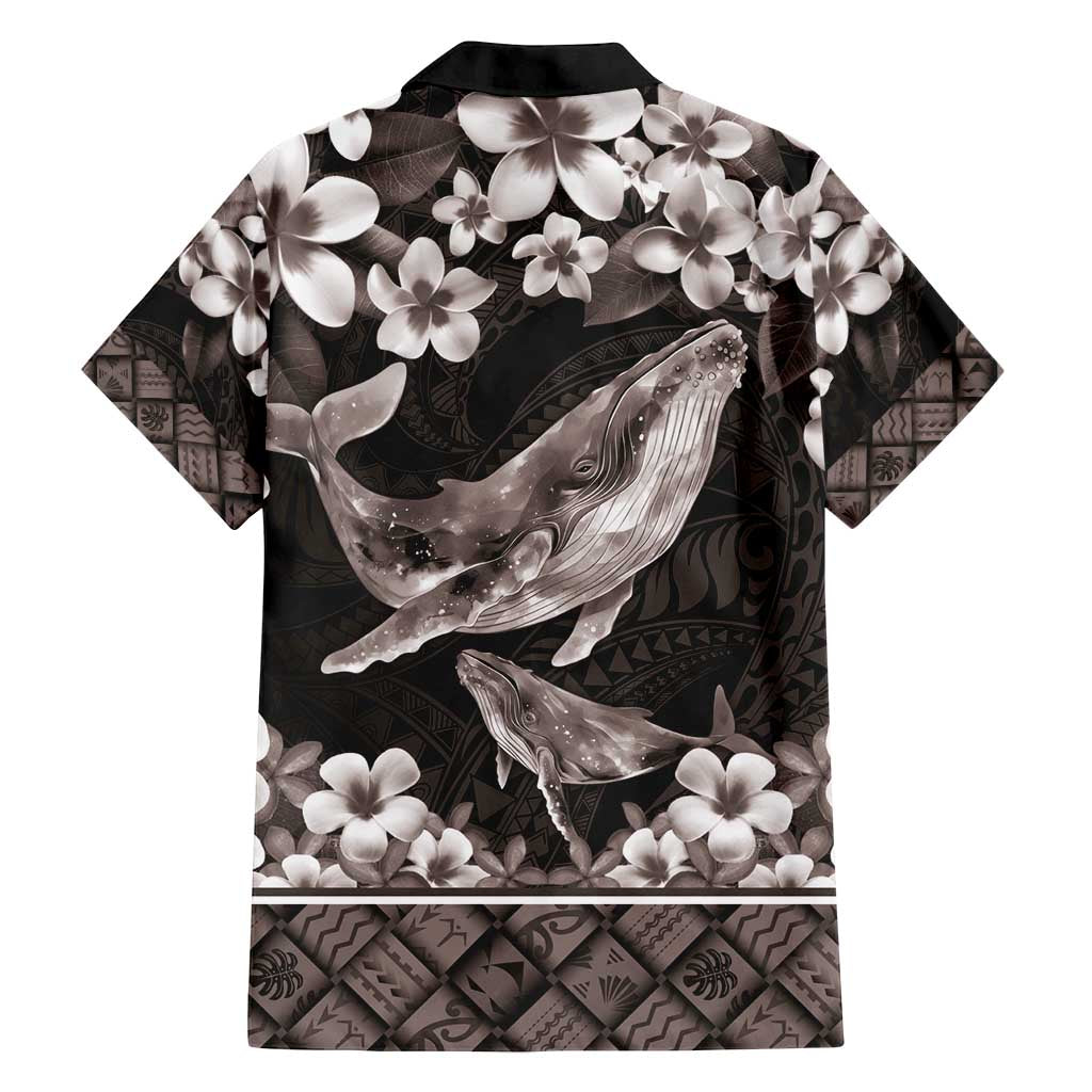 Hawaiian Plumeria and Humpback Whales Family Matching Summer Maxi Dress and Hawaiian Shirt Polynerian Art Tattoo-Grayscale Mode