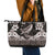 Hawaiian Plumeria and Humpback Whales Leather Tote Bag Polynerian Art Tattoo-Grayscale Mode