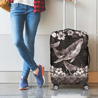 Hawaiian Plumeria and Humpback Whales Luggage Cover Polynerian Art Tattoo-Grayscale Mode