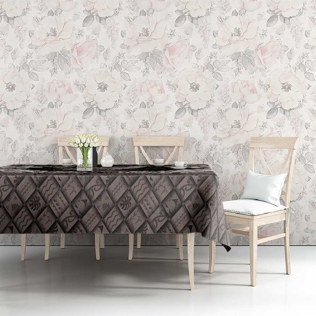 Hawaiian Plumeria and Humpback Whales Tablecloth Polynerian Art Tattoo-Grayscale Mode LT03 - Polynesian Pride