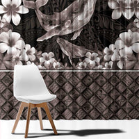 Hawaiian Plumeria and Humpback Whales Window Curtain Polynerian Art Tattoo-Grayscale Mode