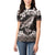 Hawaiian Plumeria and Humpback Whales Women Polo Shirt Polynerian Art Tattoo-Grayscale Mode