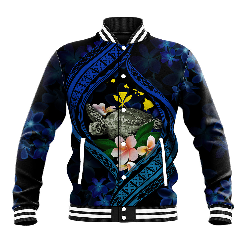 Hawaii Turtle Plumeria Flower Fanciful Baseball Jacket LT03 Unisex Black - Polynesian Pride