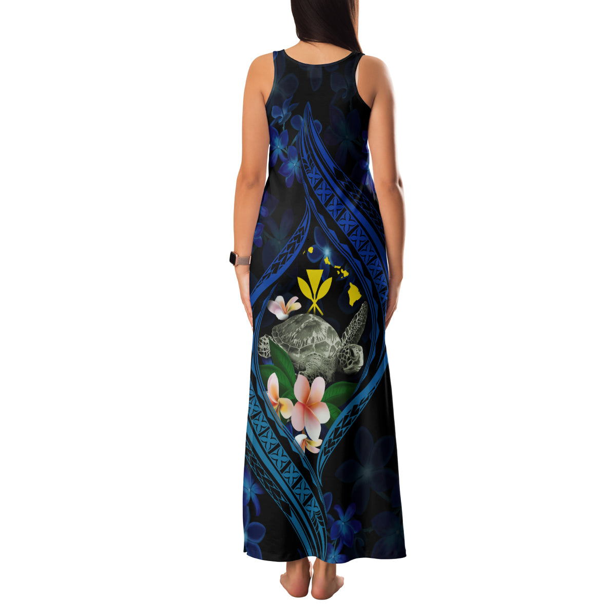 Hawaii Turtle Plumeria Flower Fanciful Family Matching Tank Maxi Dress and Hawaiian Shirt