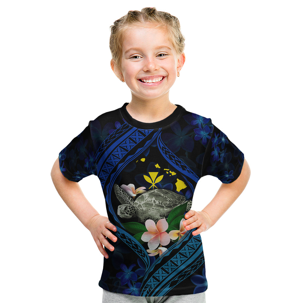 Hawaii Turtle Plumeria Flower Fanciful Kid T Shirt LT03 Black - Polynesian Pride