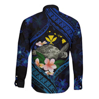 Hawaii Turtle Plumeria Flower Fanciful Long Sleeve Button Shirt