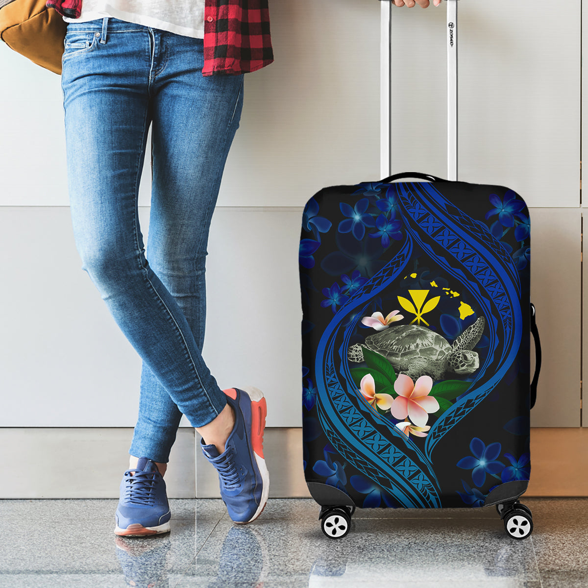 Hawaii Turtle Plumeria Flower Fanciful Luggage Cover