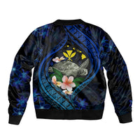 Hawaii Turtle Plumeria Flower Fanciful Sleeve Zip Bomber Jacket