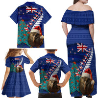 New Zealand Christmas Family Matching Off Shoulder Maxi Dress and Hawaiian Shirt Kiwi Bird Santa and Silver Fern Funny Haka Dance LT03 - Polynesian Pride