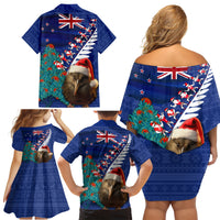 New Zealand Christmas Family Matching Off Shoulder Short Dress and Hawaiian Shirt Kiwi Bird Santa and Silver Fern Funny Haka Dance LT03 - Polynesian Pride