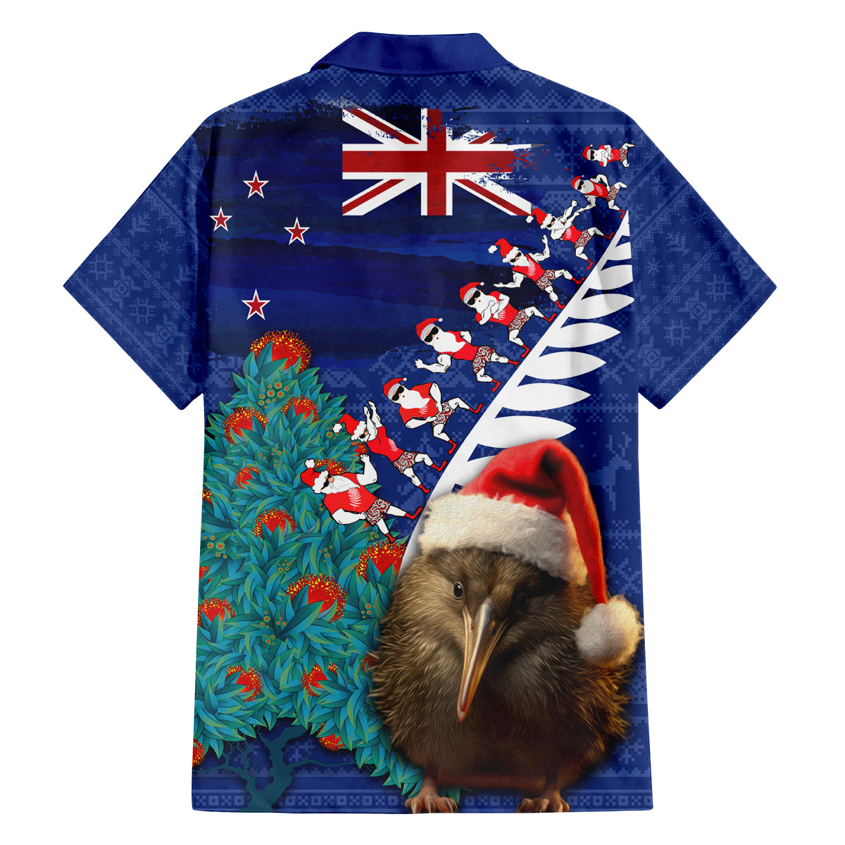 New Zealand Christmas Family Matching Off Shoulder Short Dress and Hawaiian Shirt Kiwi Bird Santa and Silver Fern Funny Haka Dance LT03 - Polynesian Pride