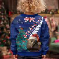 New Zealand Christmas Kid Ugly Christmas Sweater Kiwi Bird Santa and Silver Fern Funny Haka Dance LT03 - Polynesian Pride