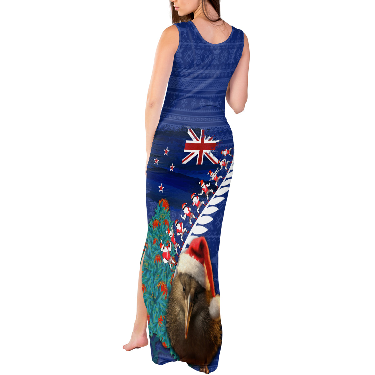 New Zealand Christmas Tank Maxi Dress Kiwi Bird Santa and Silver Fern Funny Haka Dance