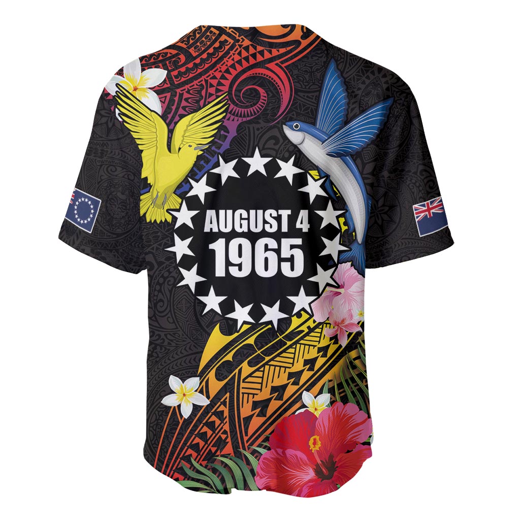 Cook Islands Independence Day Baseball Jersey Maroro and Kakaia with Hibiscus Flower Polynesian Pattern LT03 - Polynesian Pride