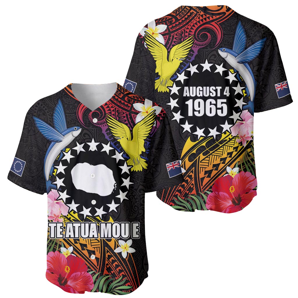 Cook Islands Independence Day Baseball Jersey Maroro and Kakaia with Hibiscus Flower Polynesian Pattern LT03 - Polynesian Pride