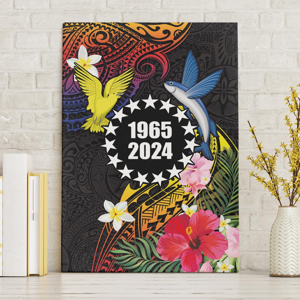 Cook Islands Independence Day Canvas Wall Art Maroro and Kakaia with Hibiscus Flower Polynesian Pattern