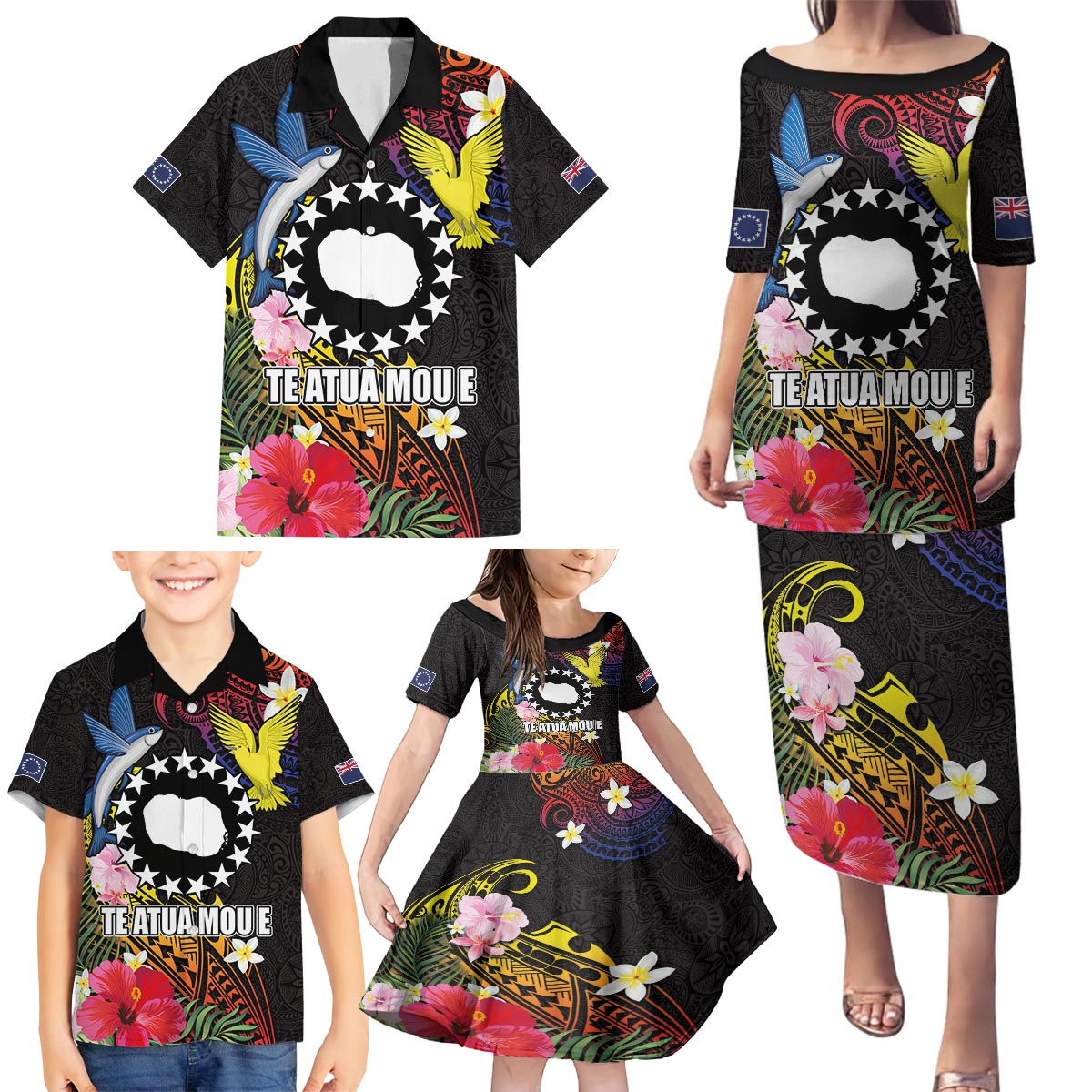 Cook Islands Independence Day Family Matching Puletasi and Hawaiian Shirt Maroro and Kakaia with Hibiscus Flower Polynesian Pattern LT03 - Polynesian Pride