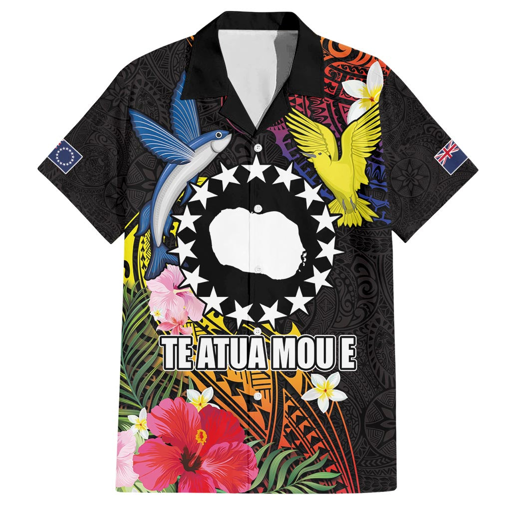 Cook Islands Independence Day Family Matching Short Sleeve Bodycon Dress and Hawaiian Shirt Maroro and Kakaia with Hibiscus Flower Polynesian Pattern