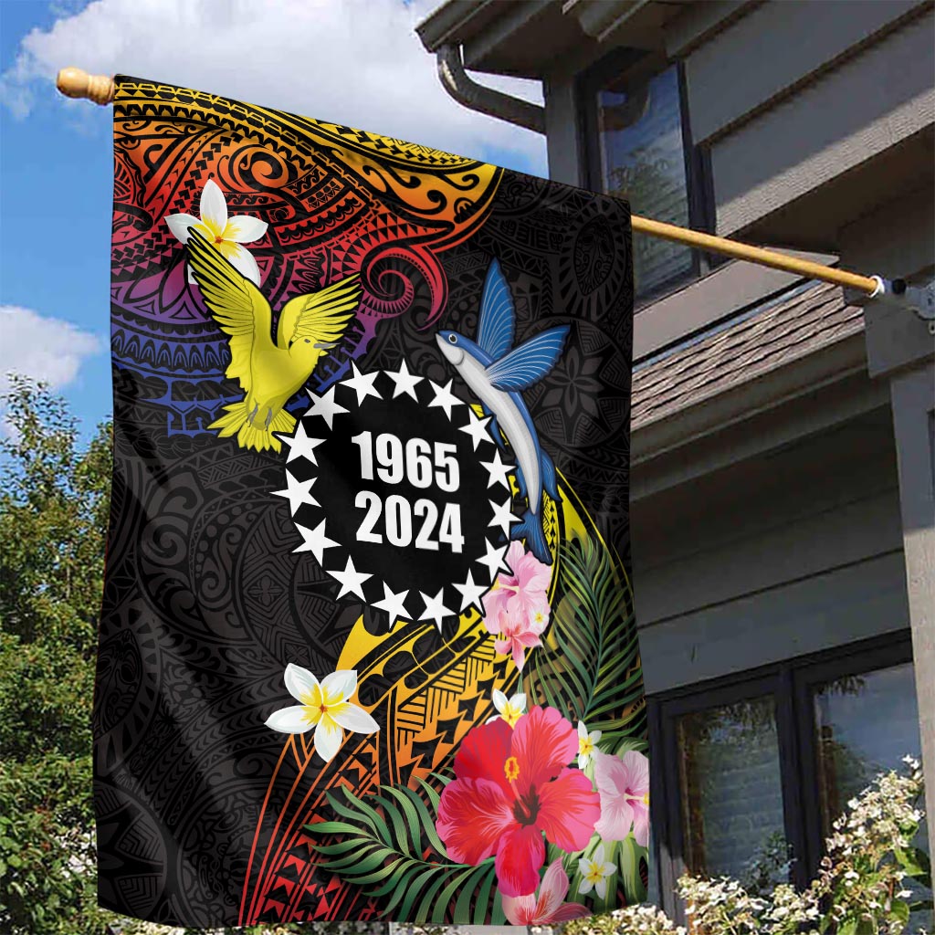 Cook Islands Independence Day Garden Flag Maroro and Kakaia with Hibiscus Flower Polynesian Pattern
