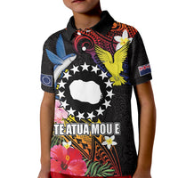 Cook Islands Independence Day Kid Polo Shirt Maroro and Kakaia with Hibiscus Flower Polynesian Pattern LT03 Kid Black - Polynesian Pride