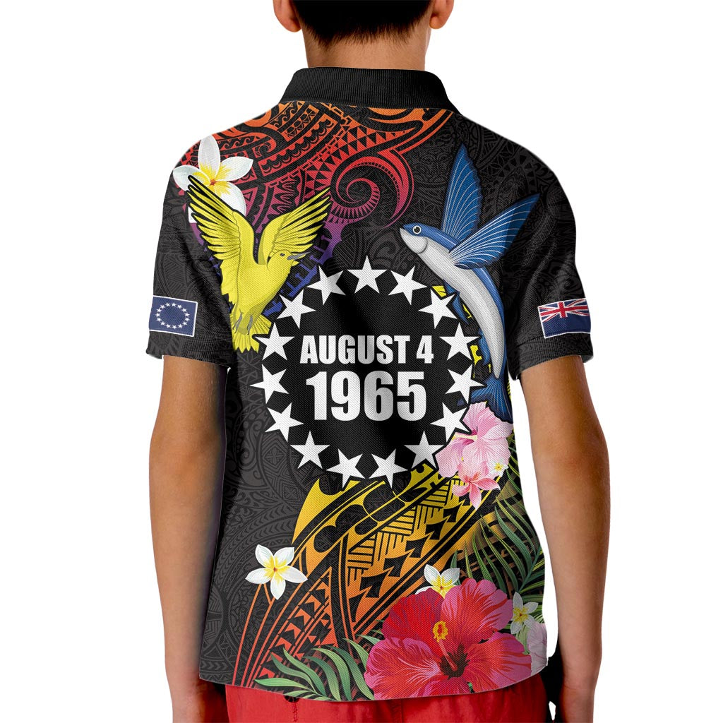 Cook Islands Independence Day Kid Polo Shirt Maroro and Kakaia with Hibiscus Flower Polynesian Pattern LT03 - Polynesian Pride
