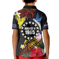 Cook Islands Independence Day Kid Polo Shirt Maroro and Kakaia with Hibiscus Flower Polynesian Pattern LT03 - Polynesian Pride