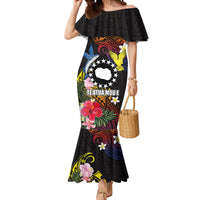 Cook Islands Independence Day Mermaid Dress Maroro and Kakaia with Hibiscus Flower Polynesian Pattern LT03 Women Black - Polynesian Pride